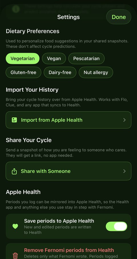 Apple Health sync settings